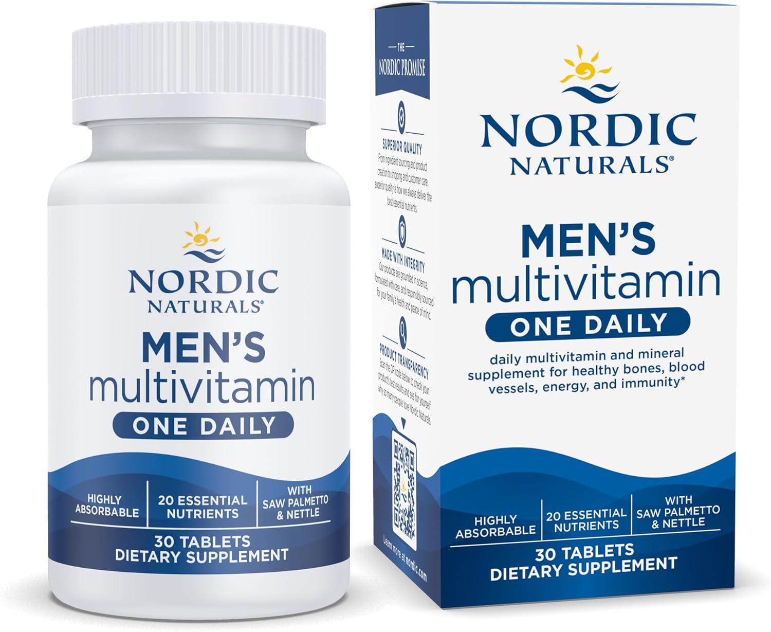 Nordic Naturals Men’s Multivitamin One Daily - Bone, Energy, & Blood-Vessel Support - Immunity Supplement - 20 Essential Nutrients - 30 Tablets - 30 Servings